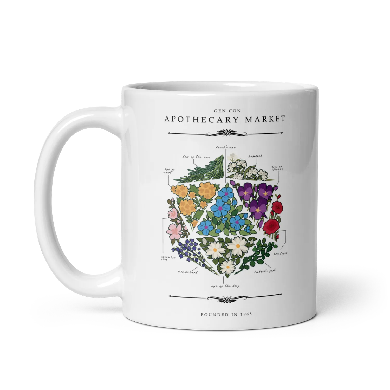 Gen Con Floral d20 mok bloemenprint 11oz keramiek