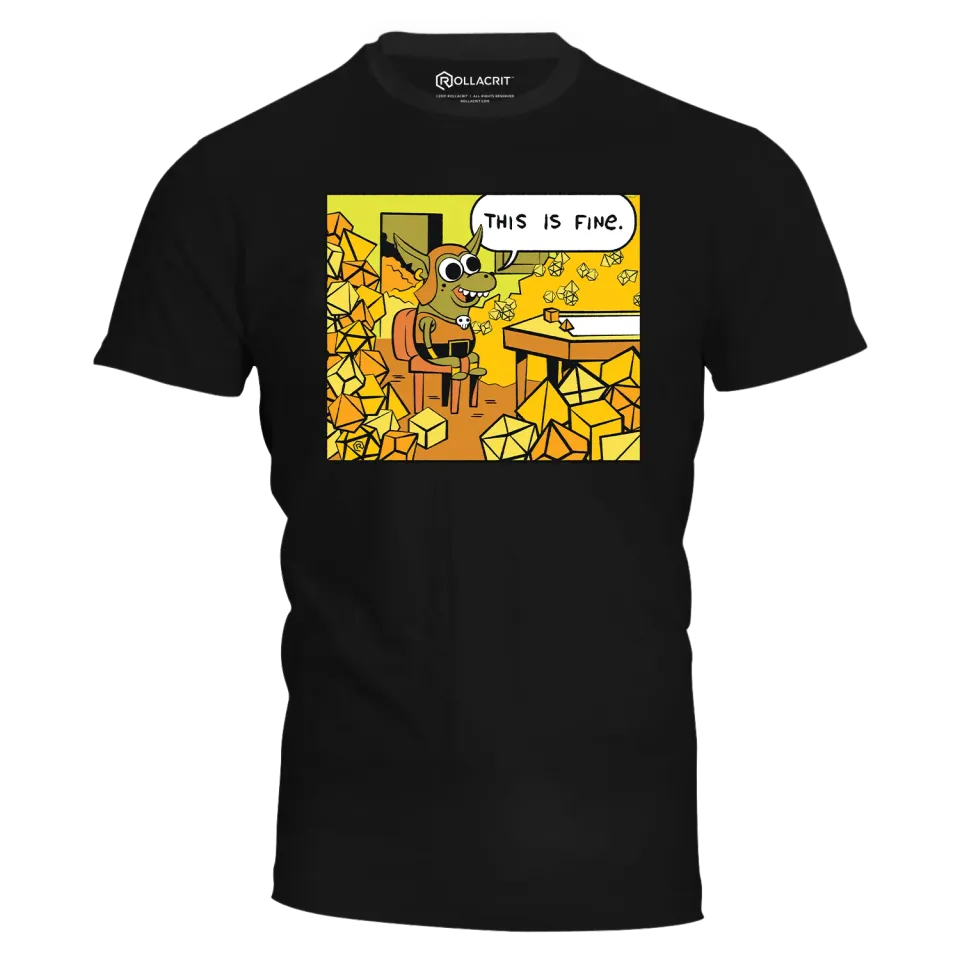 Roll A Crit This Is Fine Dice Goblin T-shirt maat L katoen