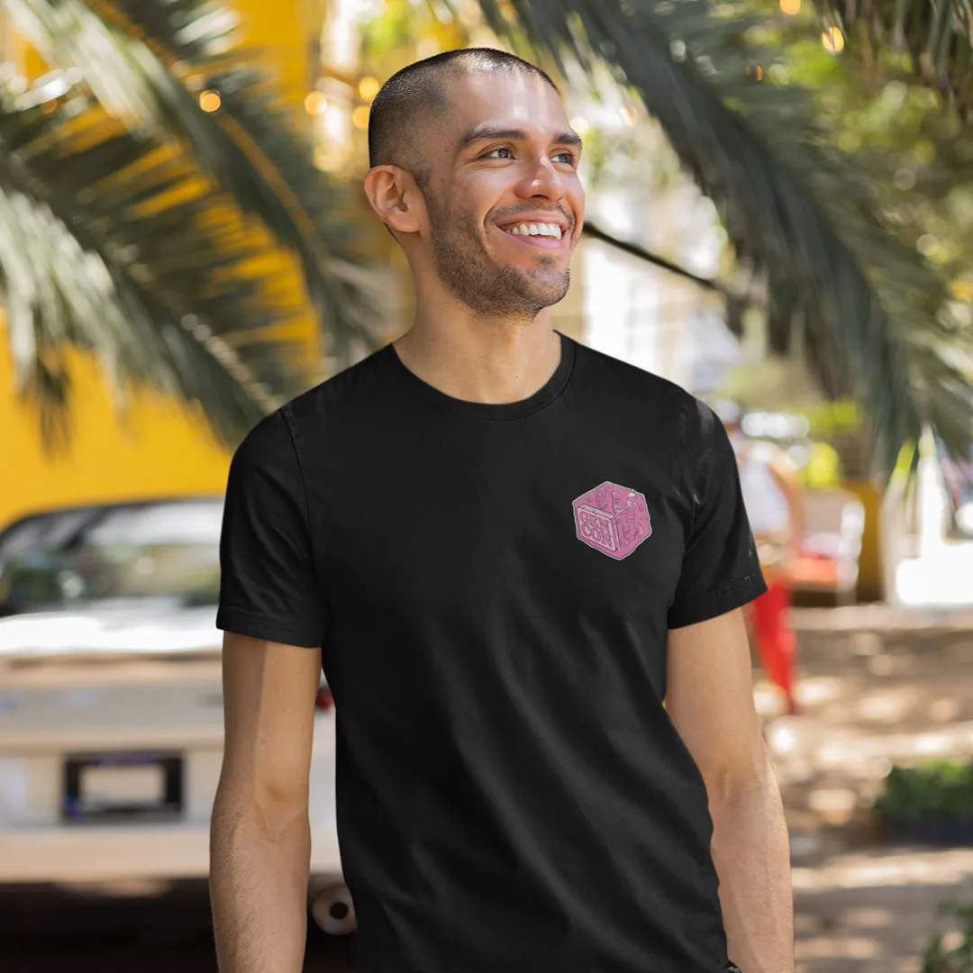 Roll A Crit Gen Con Pink Gelatinous Cube T-Shirt zwart