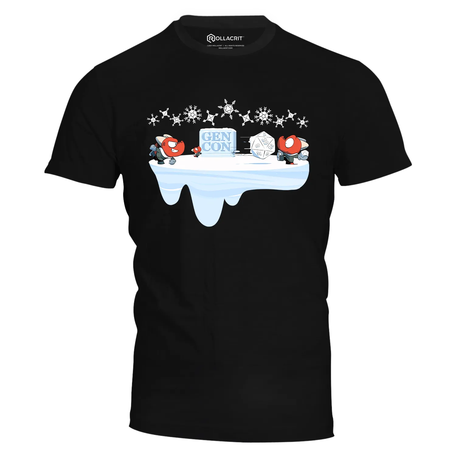 Roll A Crit Gen Con Kobold Snow Fight T-Shirt zwart winter