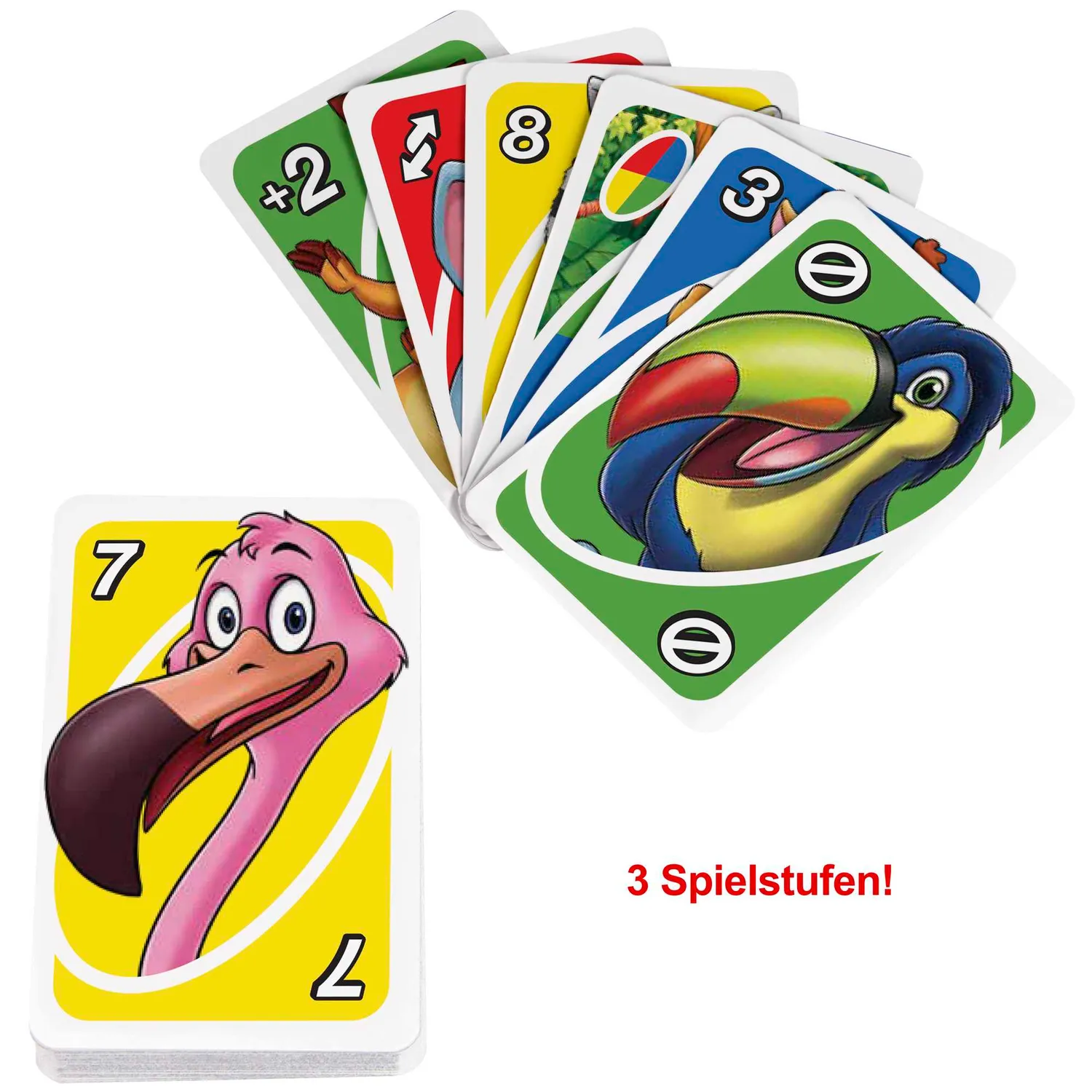 UNO Junior kaartspel dieren 3+ met 3 niveaus