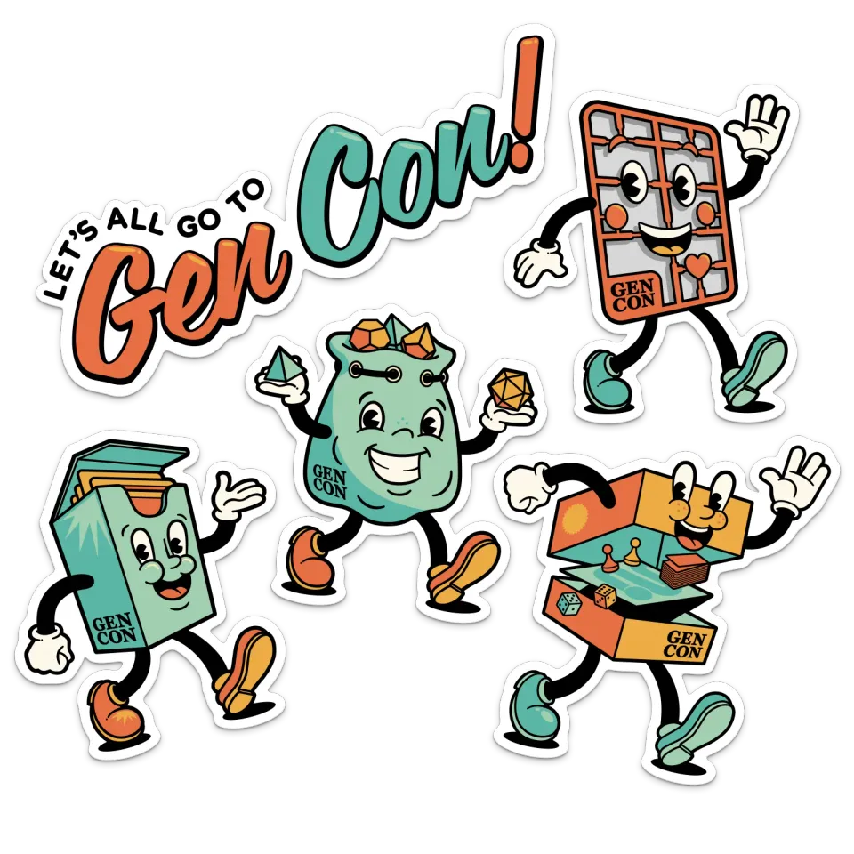 Gen Con 2026 Let’s All Go sticker set 5 stuks vinyl