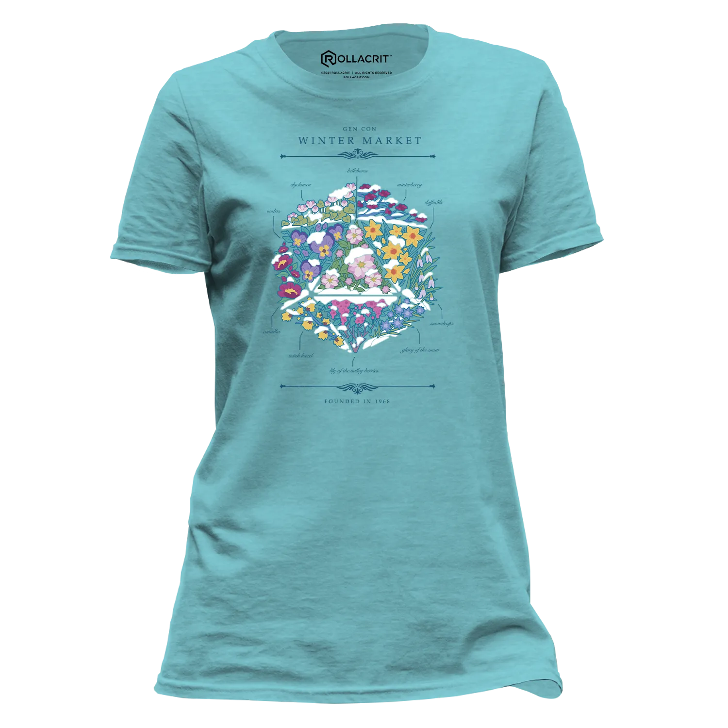 Roll A Crit Gen Con Winter Floral d20 t-shirt dames katoen