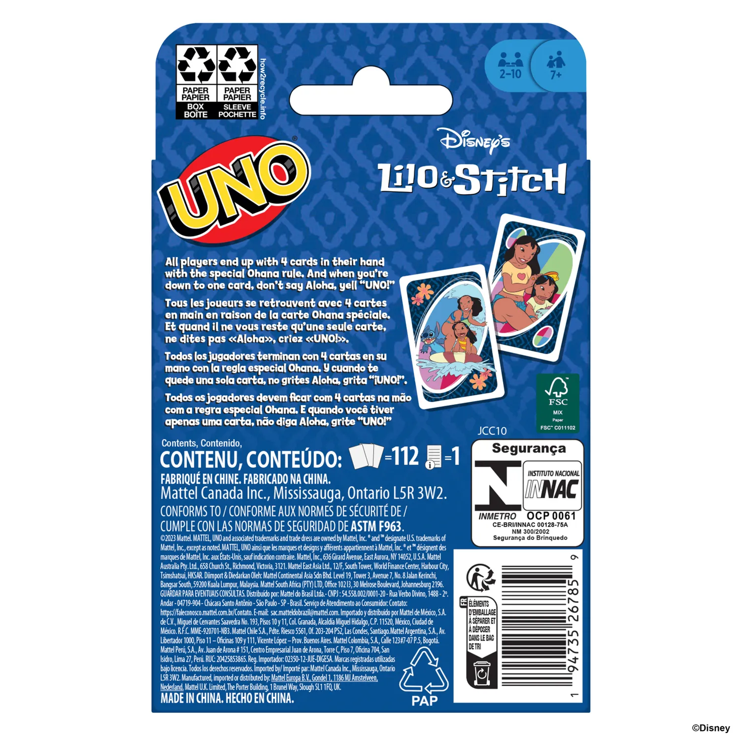 UNO Disney Lilo & Stitch kaartspel met Ohana-regel