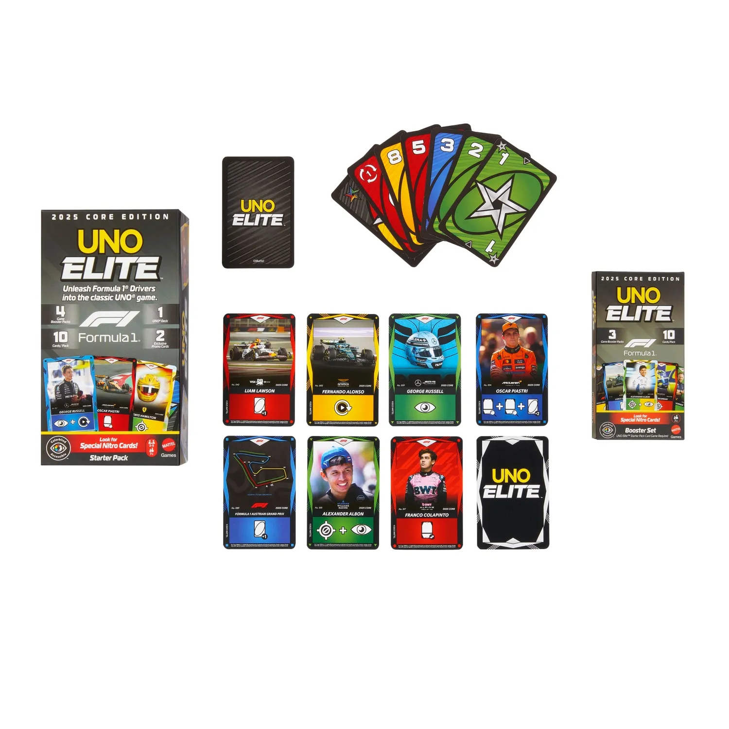 UNO Elite Formule 1 boosters kaartspel 3-pack met actiekaarten