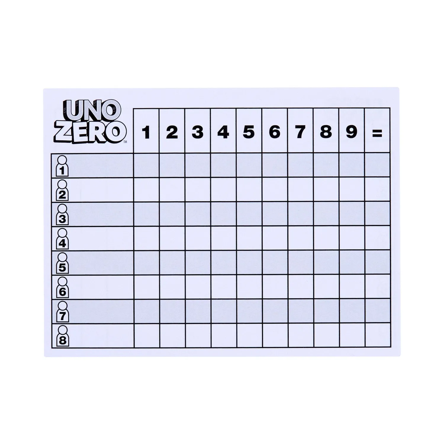 UNO Zero kaartspel met scoreblok 2-8 spelers