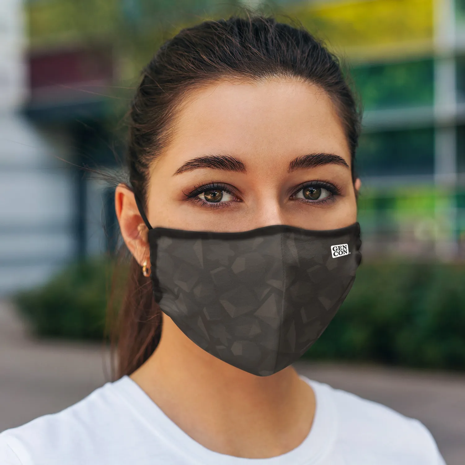 Roll A Crit Gen Con mondmasker dobbelstenen grijs