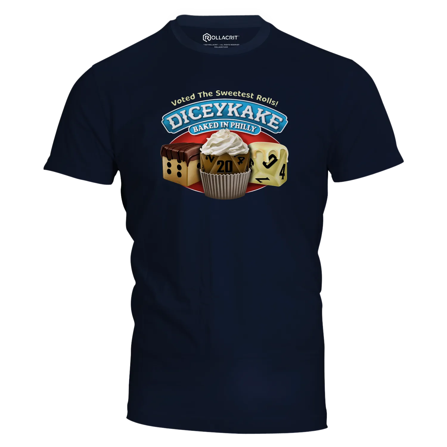 Roll A Crit Diceykake T-shirt dobbelsteen dessert katoen