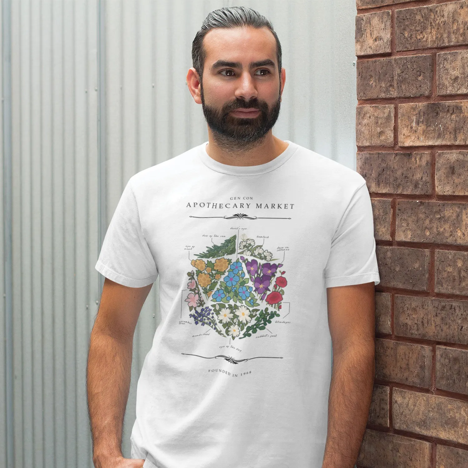 Gen Con Floral d20 T-shirt zwart unisex