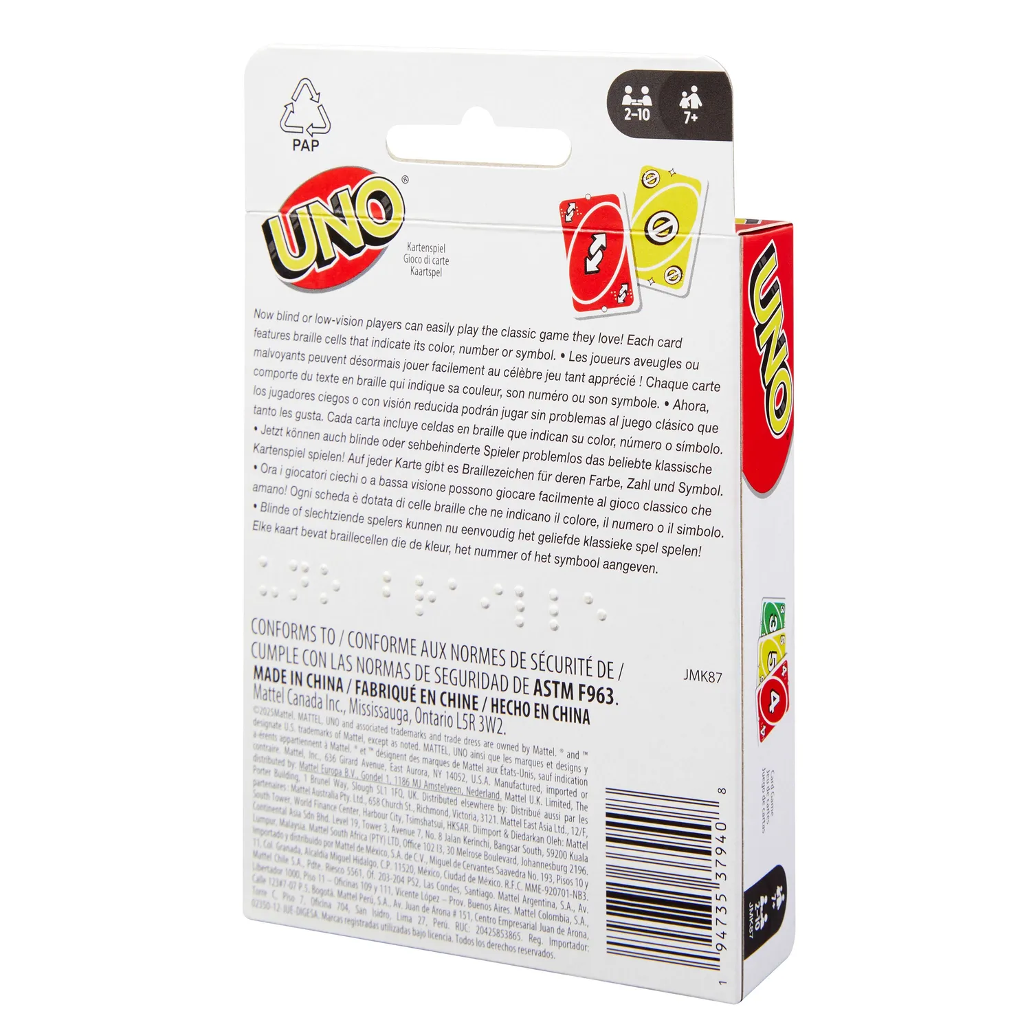 UNO Braille kaartspel 112 kaarten met braille