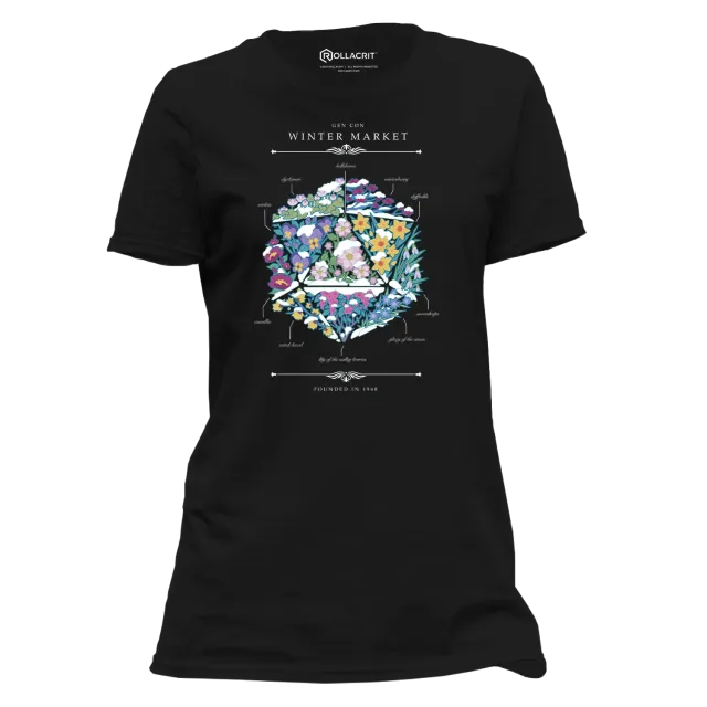 Roll A Crit Gen Con Winter Floral d20 t-shirt dames katoen