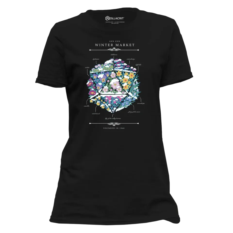 Roll A Crit Gen Con Winter Floral d20 t-shirt dames katoen