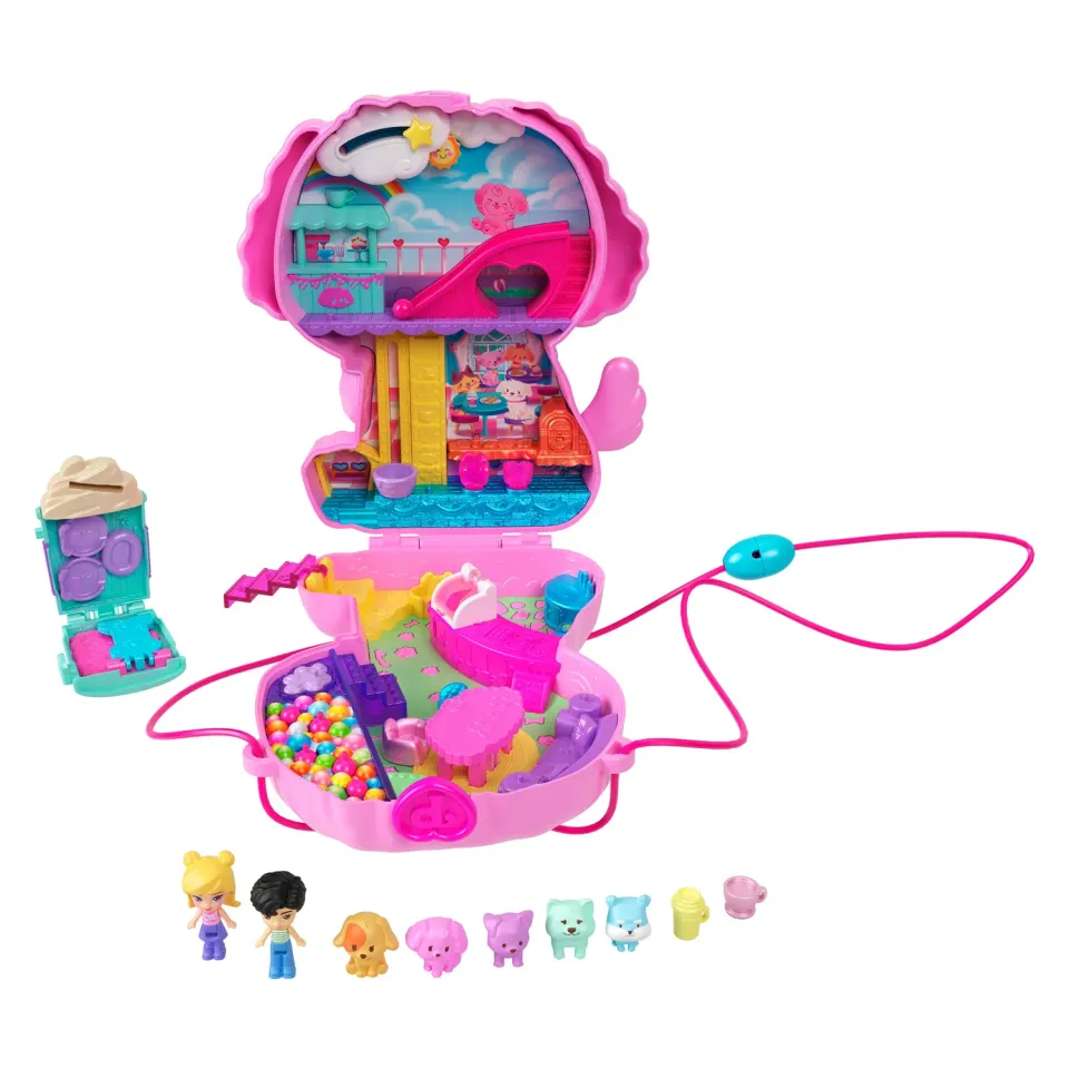 Polly Pocket Hondjes-Café speelset handtas 2 poppen