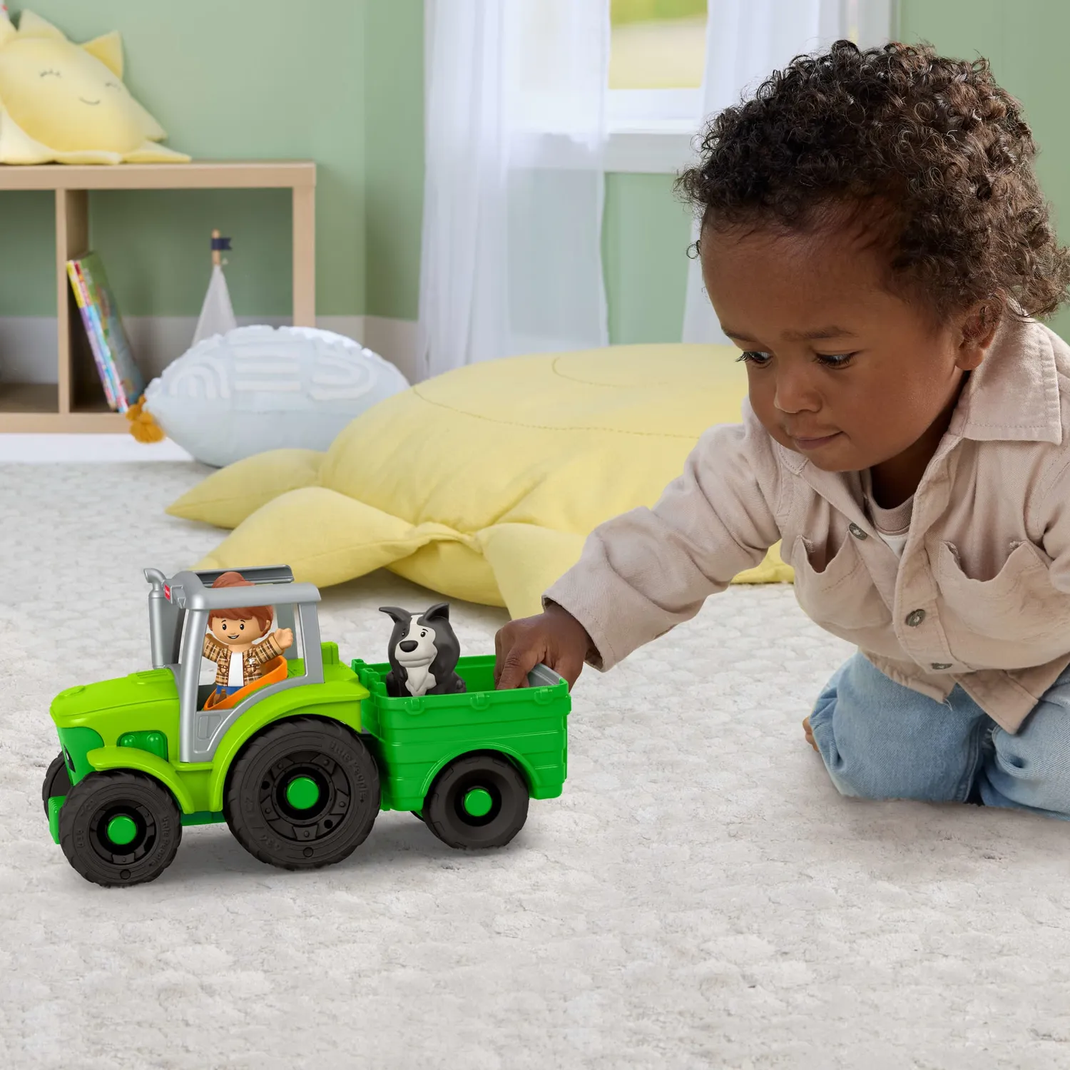 Fisher-Price Little People Duwtractor muziek met aanhanger