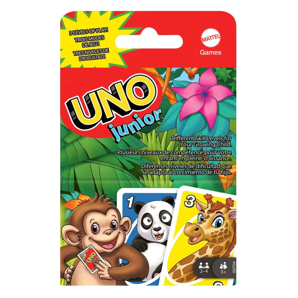 UNO Junior kaartspel dieren 3+ met 3 niveaus