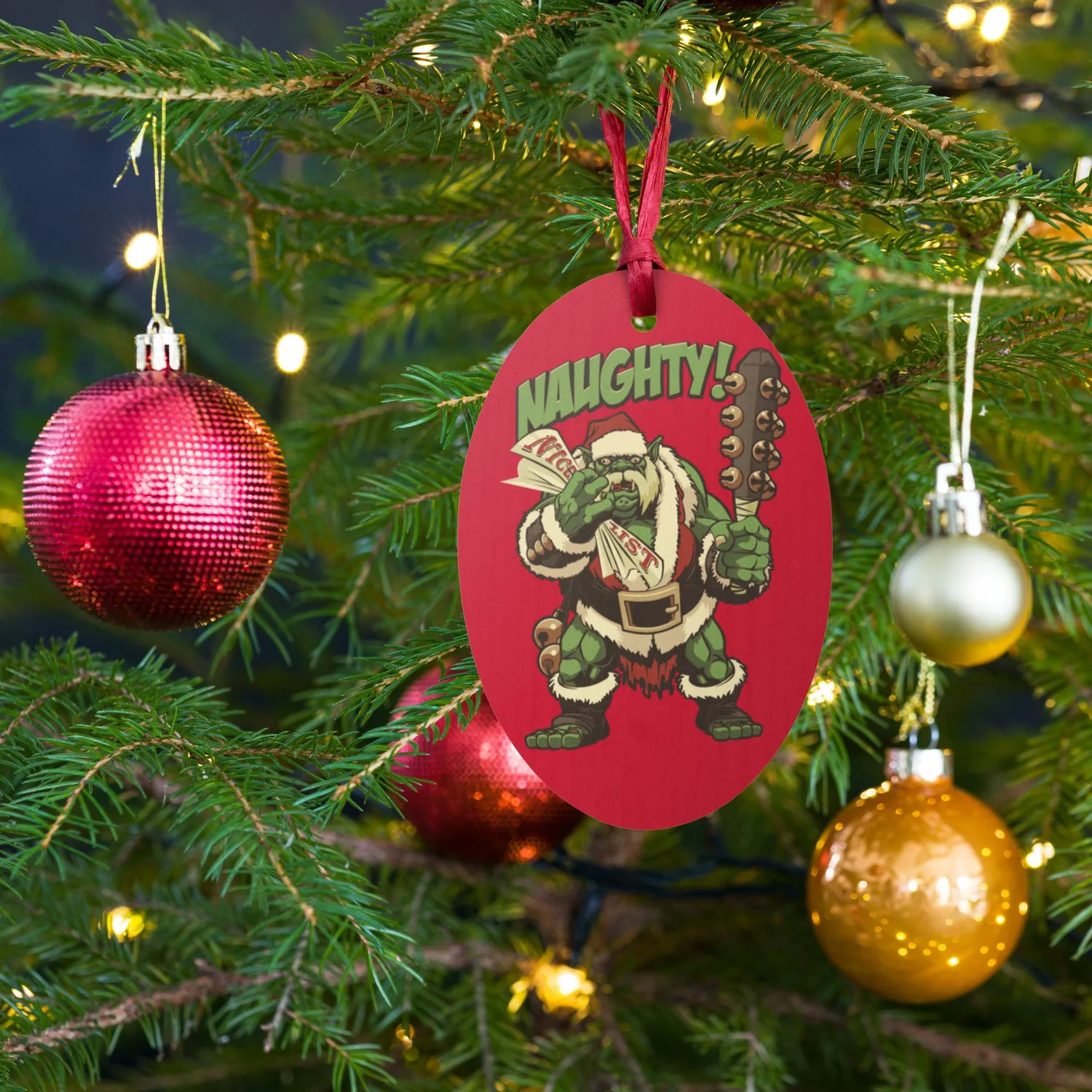 Roll A Crit Holiday Naughty Ogre ornament magneet hout