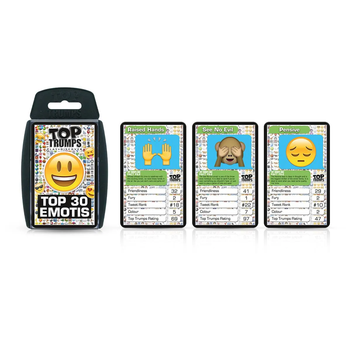 Top Trumps Top 30 Emotis kaartspel grappig vrienden
