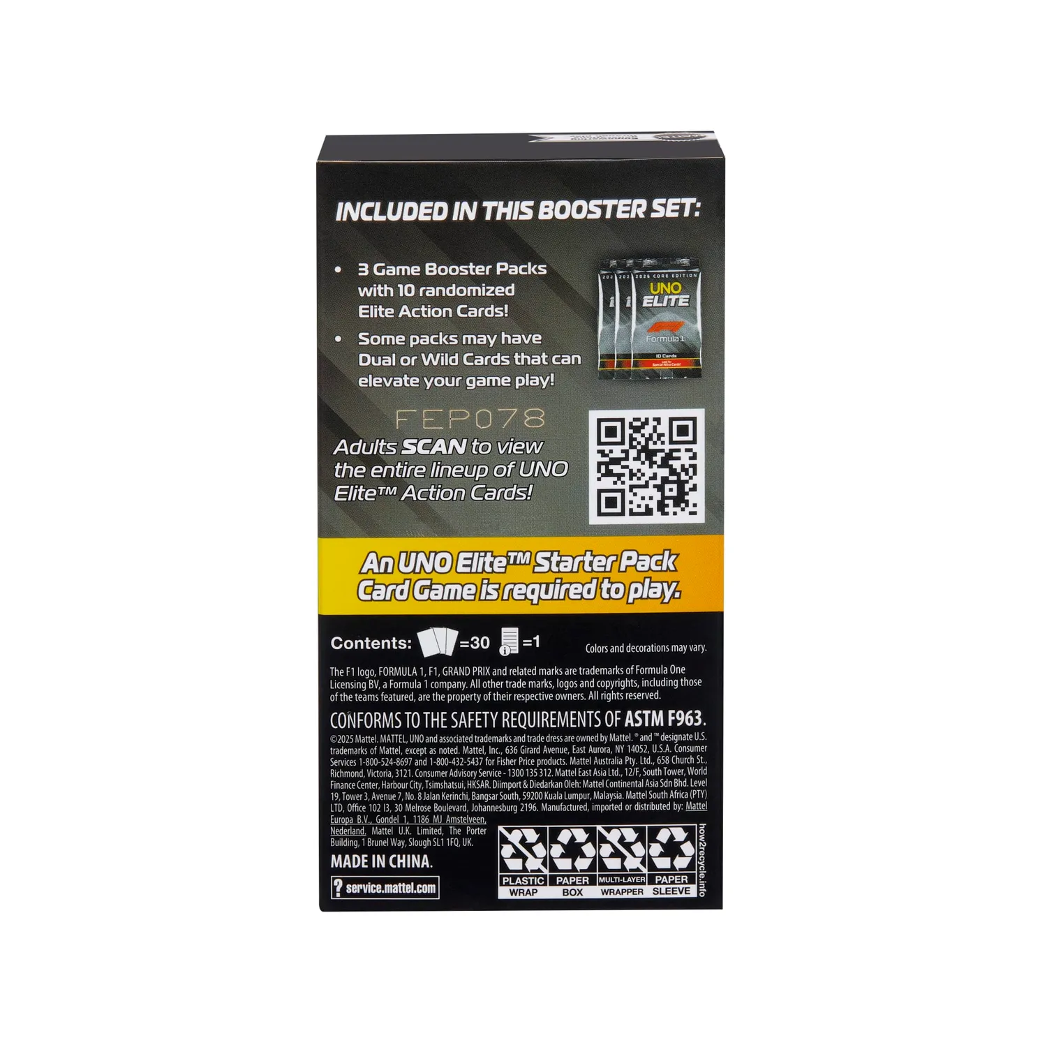 UNO Elite Formula 1 Booster Set kaartspel 30 actiekaarten