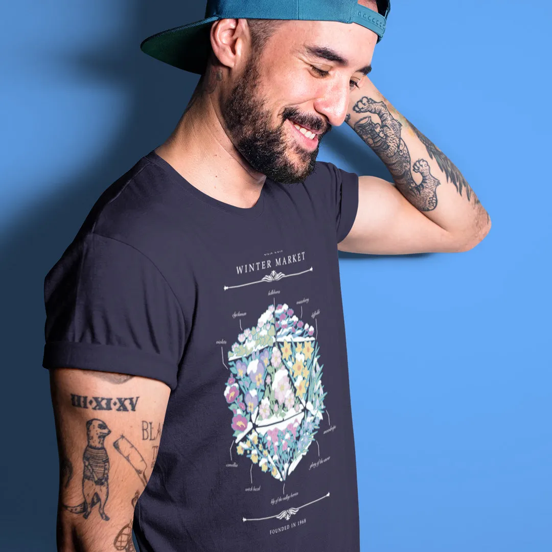 Gen Con Winter Floral d20 T-shirt unisex katoen zwart
