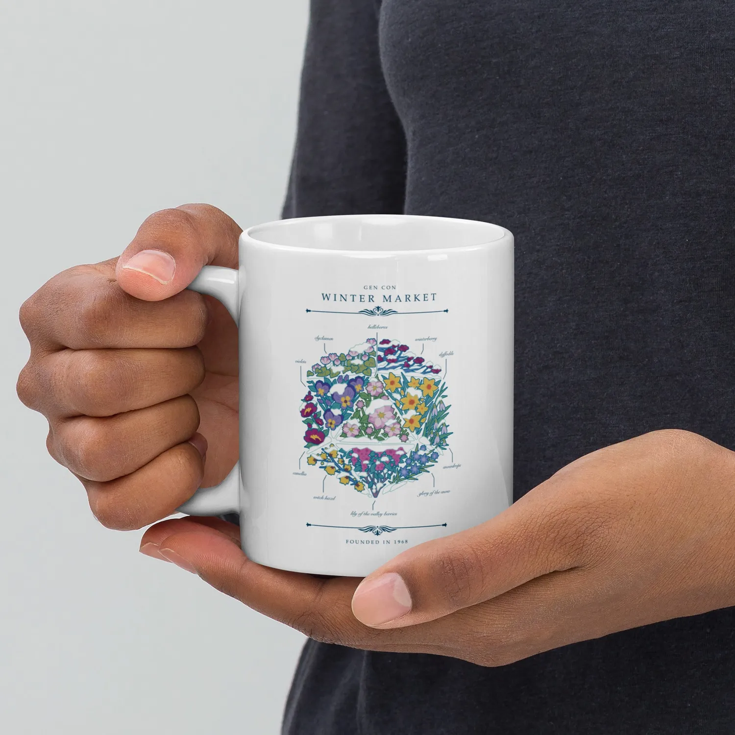 Roll A Crit Winter Floral d20 mok keramiek 11 oz